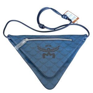 MCM Blue Canvas and‎ leather Triangle Shoulder Bag
